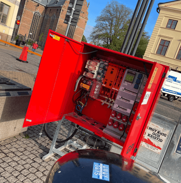 Tillfälligt elskåp för evenemang på torg i Kristianstad